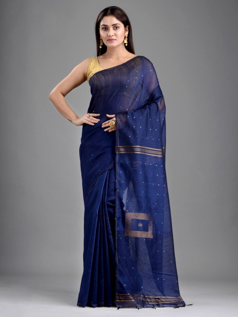 

Mitera Blue & Gold-Toned Silk Cotton Saree