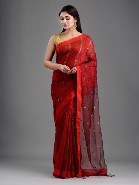 

Mitera Red & Gold-Toned Woven Design Art Silk Saree