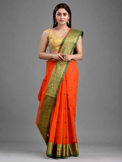 

Mitera Women Orange Woven Design Cotton Saree