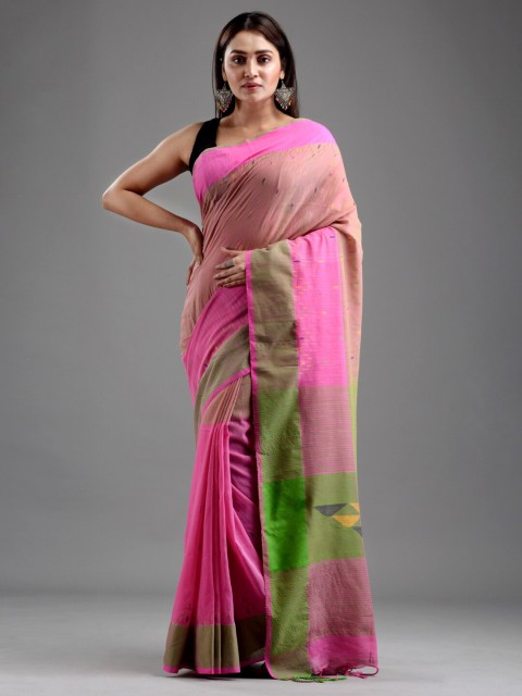 

Mitera Pink & Green Ethnic Motifs Pure Cotton Saree