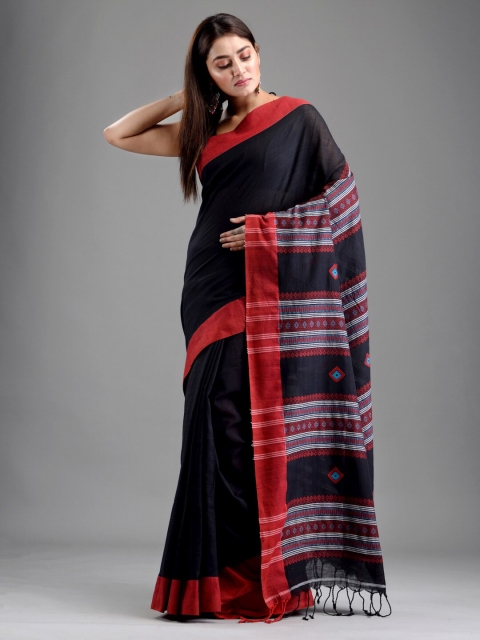 

Mitera Navy Blue & Red Ethnic Motifs Pure Cotton Saree