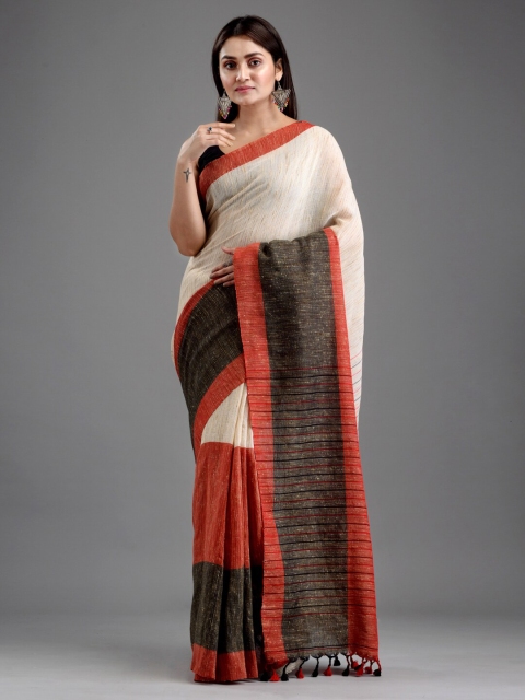 

Mitera Off White & Rust Pure Cotton Saree