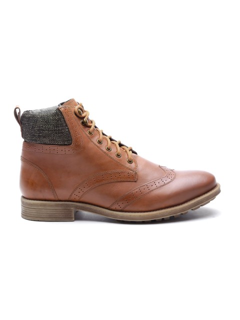 

Carlton London Men Brown Solid High-Top Leather Flat Boots