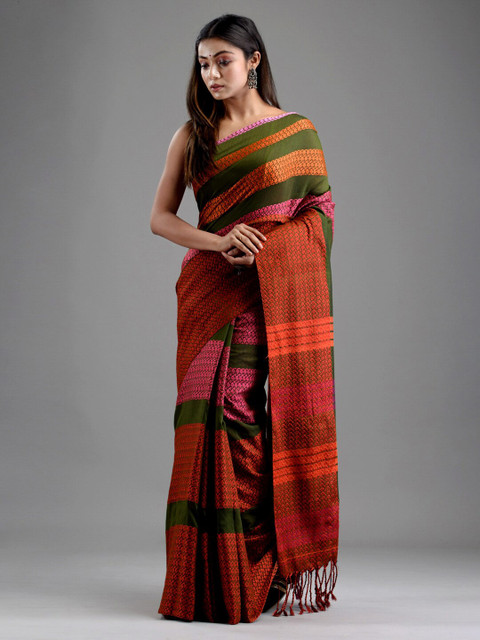 

Mitera Green & Pink Paisley Woven Design Pure Cotton Saree