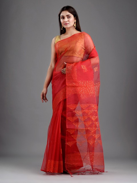 

Mitera Women Red Woven Design Art Silk Saree