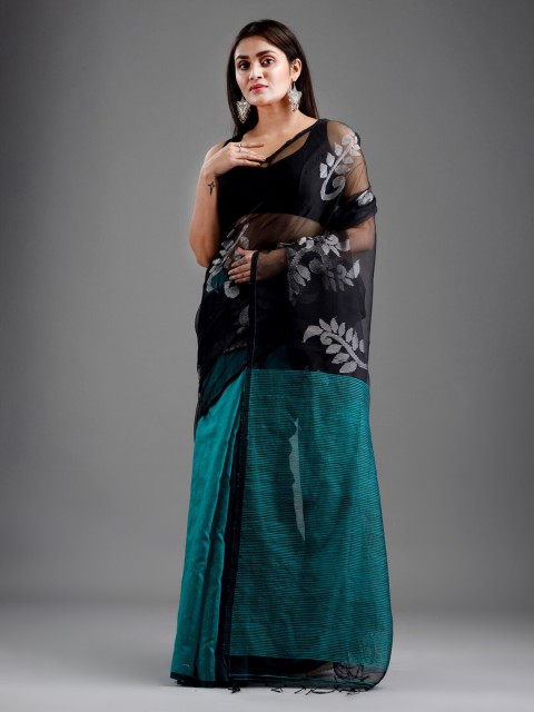 

Mitera Black & Teal Floral Art Silk Saree