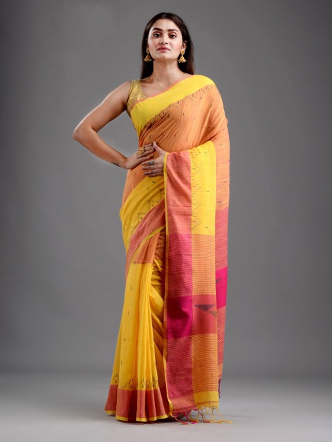 

Mitera Yellow & Magenta Floral Pure Cotton Saree
