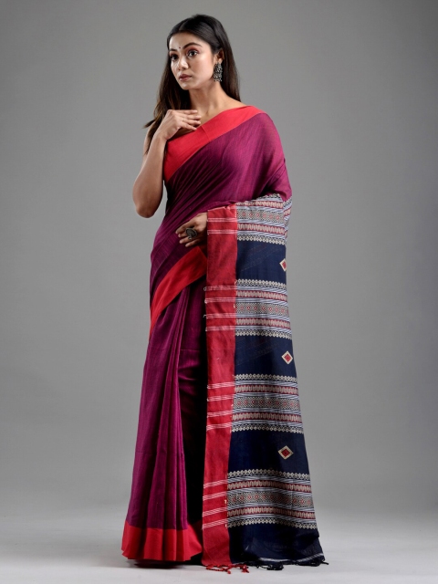 

Mitera Magenta & Navy Blue Woven Design Pure Cotton Saree