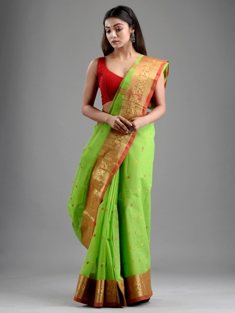 

Mitera Women Green Woven Design Pure Cotton Saree