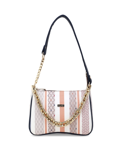 

Exotic White Striped PU Structured Shoulder Bag