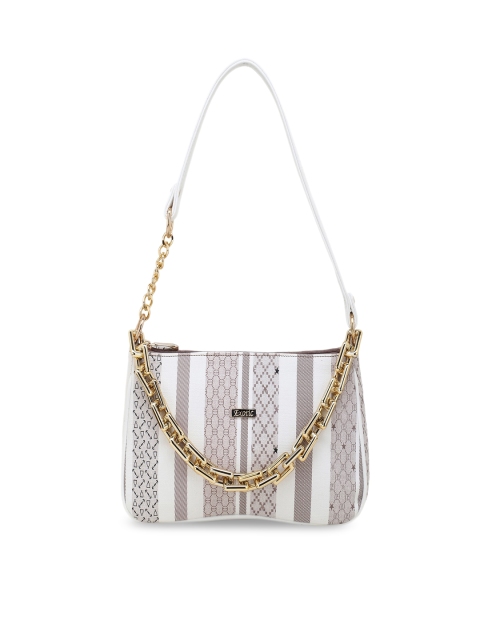 

Exotic White Striped PU Structured Shoulder Bag
