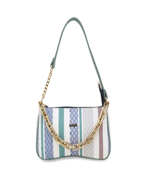 

Exotic White Striped PU Structured Shoulder Bag