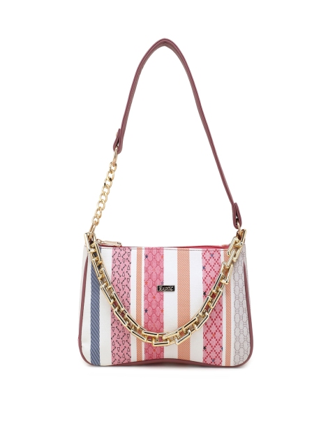 

Exotic White Striped PU Structured Shoulder Bag