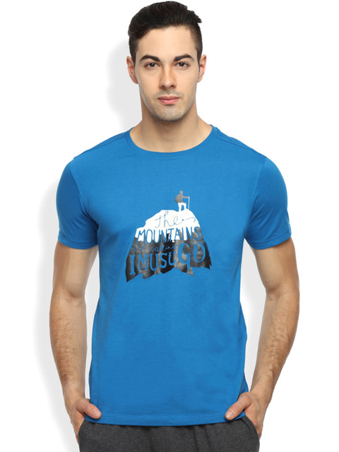 

2GO Men Blue Printed Round Neck T-Shirt