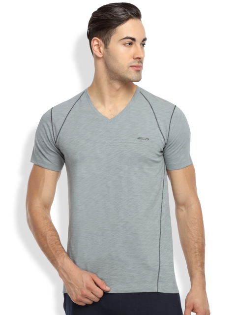 

2GO Men Grey Melange Self-Design V-Neck T-shirt