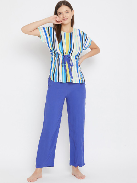 

The Kaftan Company Women Blue & White Striped Night suit