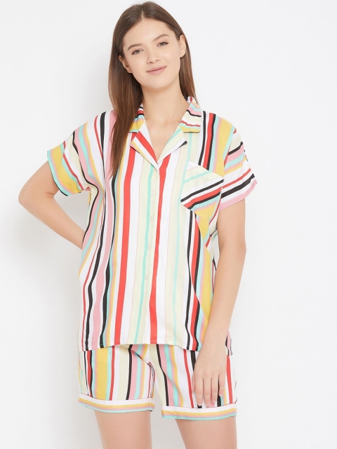 

The Kaftan Company Women Multicoloured Striped Night suit, Multi