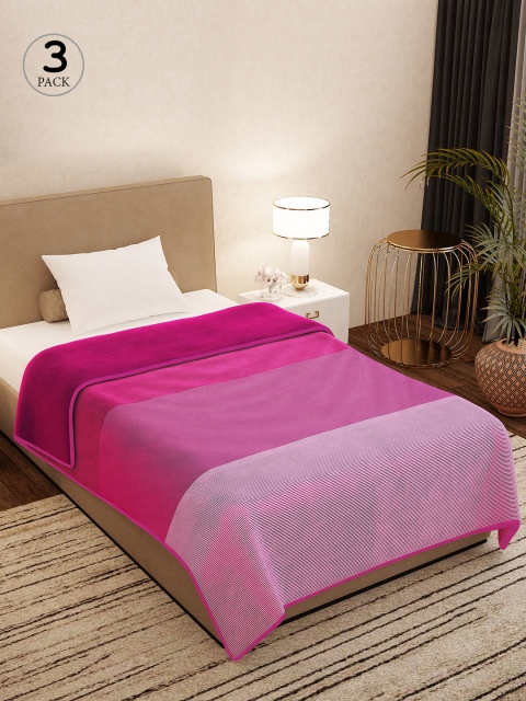 

Story@home Set of 3 Pink Colourblocked AC Room 400 GSM Single Bed Blanket