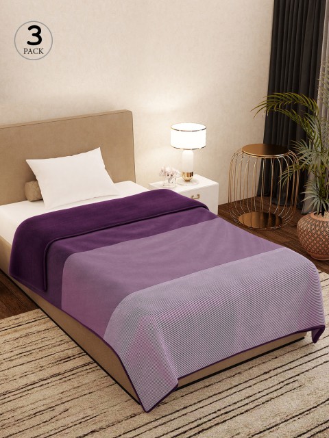 

Story@home Purple Set of 3 Geometric AC Room 400 GSM Single Bed Blanket