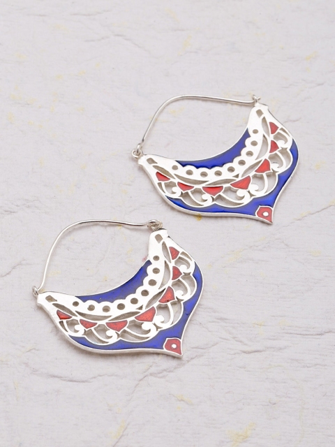

Studio Voylla Folklore Silver-Toned Enamelled Hoop Earrings
