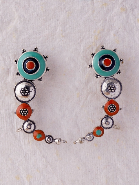 

Studio Voylla Folklore Silver-Toned Enamelled Ear Cuffs