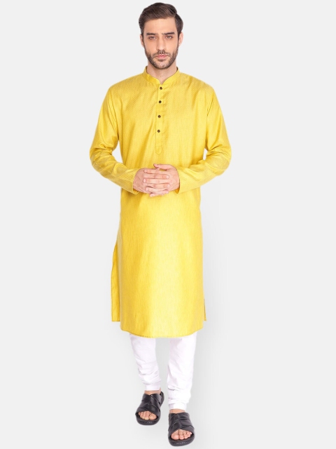 

NAMASKAR Men Green Embroidered Thread Work Khadi Kurta