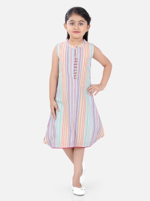 

Ashneeta Blue & Orange Striped A-Line Midi Dress