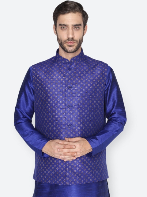 

NAMASKAR Men Blue Nehru Jacket