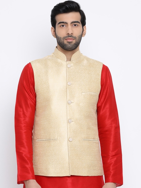 

NAMASKAR Men Brown Solid Nehru Jacket