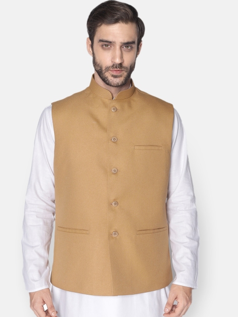 

NAMASKAR Men Beige Solid Woven Nehru Jacket