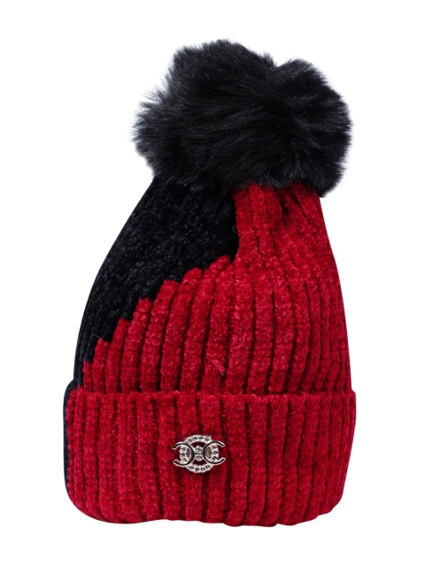 

LOOM LEGACY Women Maroon & Black Acrylic Wool Beanie