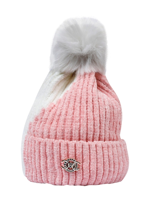 

LOOM LEGACY Women Pink & White Woollen Beanie