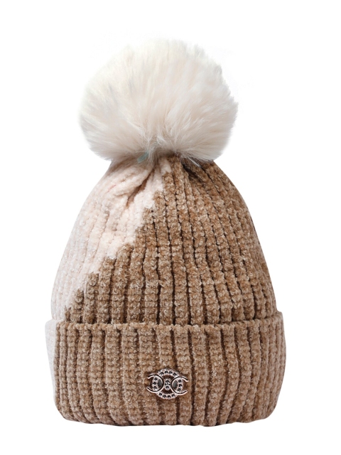 

LOOM LEGACY Women Beige & Brown Acrylic Wool Colourblocked Beanie