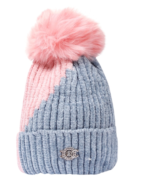 

LOOM LEGACY Women Grey & Pink Colourblocked Beanie