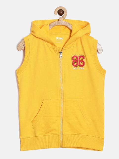 

Aomi Boys Mustard Yellow Fleece Hooded Open Front Jacket