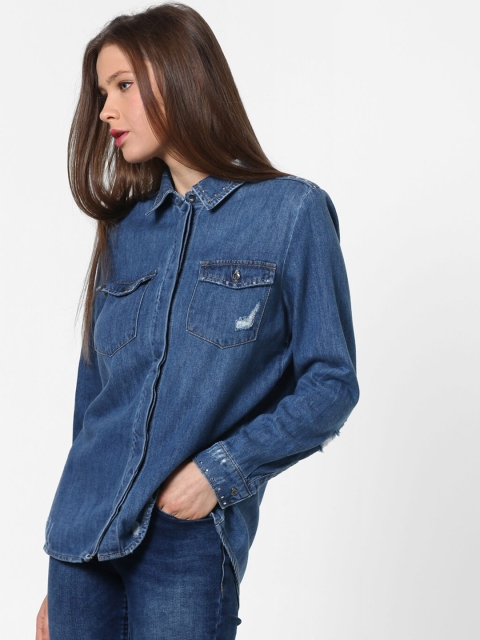 

ONLY Women Blue Cotton Casual Shirt