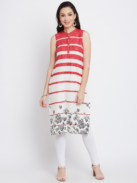 

AURELIA Women White Striped Straight Kurta