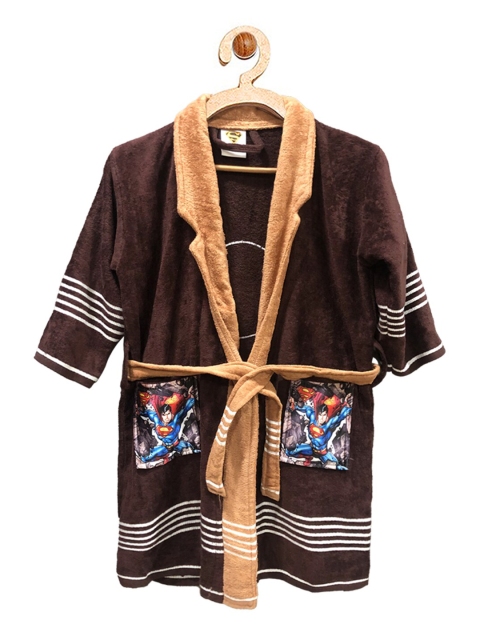

YK Kids Brown & White Superman Printed Cotton Bathrobe