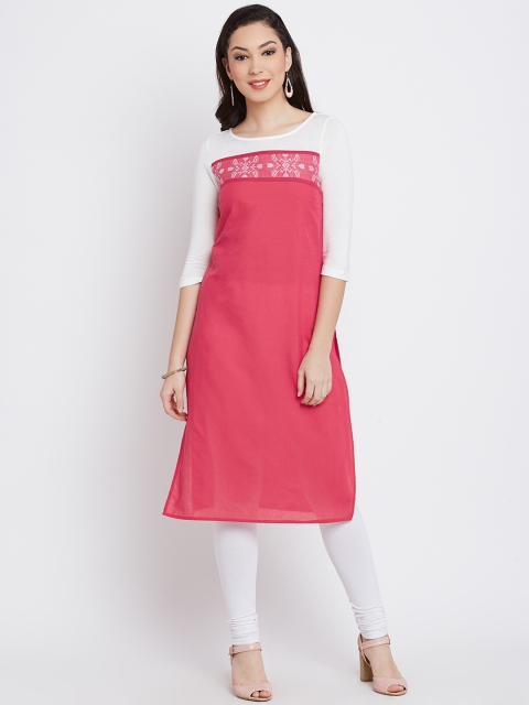 

AURELIA Women Coral Pink Woven Design Straight Kurta