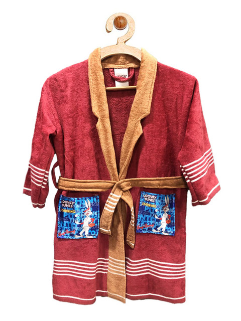 

YK Kids Maroon & Brown Looney Tunes Printed Cotton Bath Robe