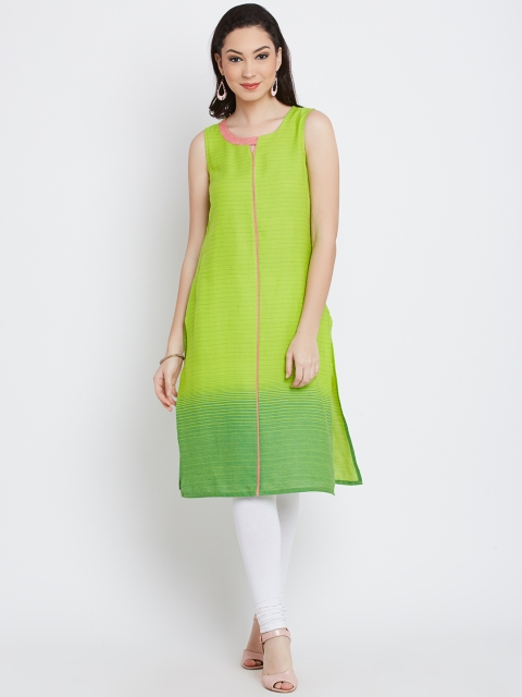 

AURELIA Women Green Striped Straight Kurta