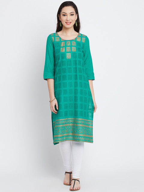 

AURELIA Women Sea Green Printed Straight Kurta