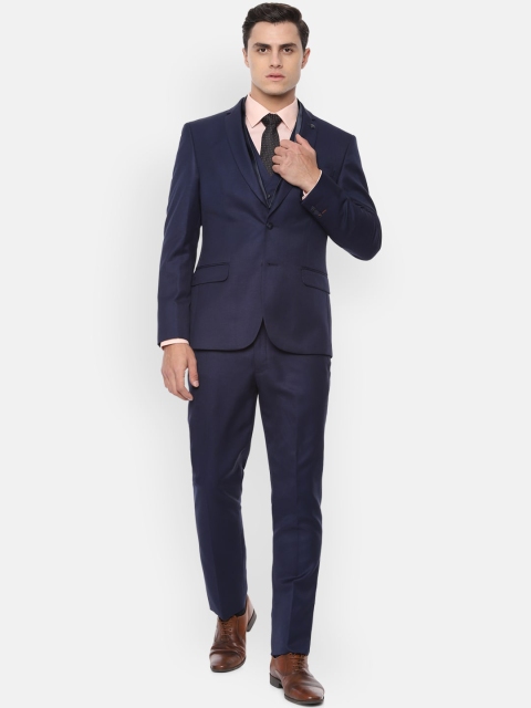 

V Dot Men Navy Blue Self-Design Skinny-Fit Single-Breasted 3-Piece Formal Suit