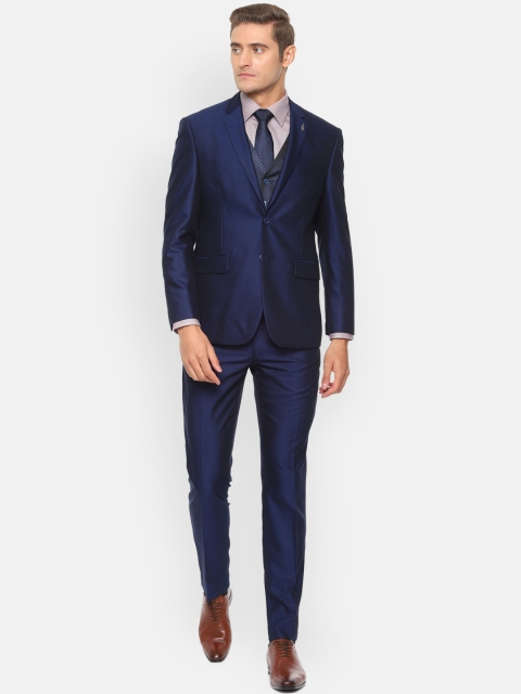 

Van Heusen Men Navy Blue Self Design Slim Fit Single-Breasted 3-Piece Formal Suit