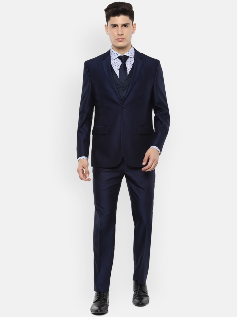 

Van Heusen Men Navy Blue Self-Design Slim-Fit Single-Breasted 3-Piece Formal Suit