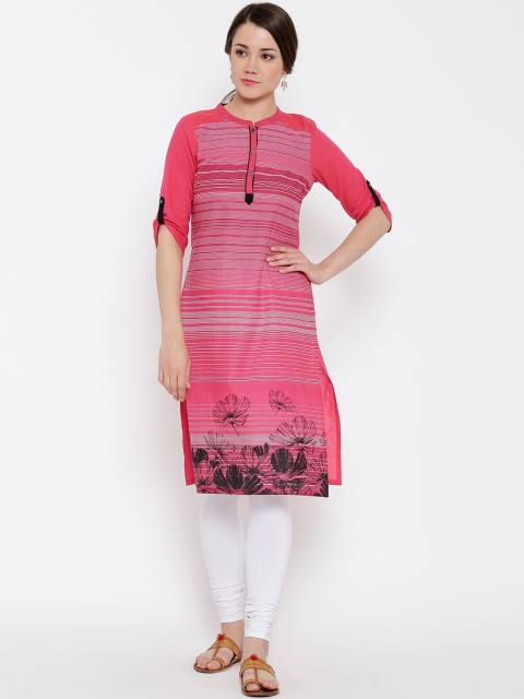 

AURELIA Women Pink Printed Straight Kurta