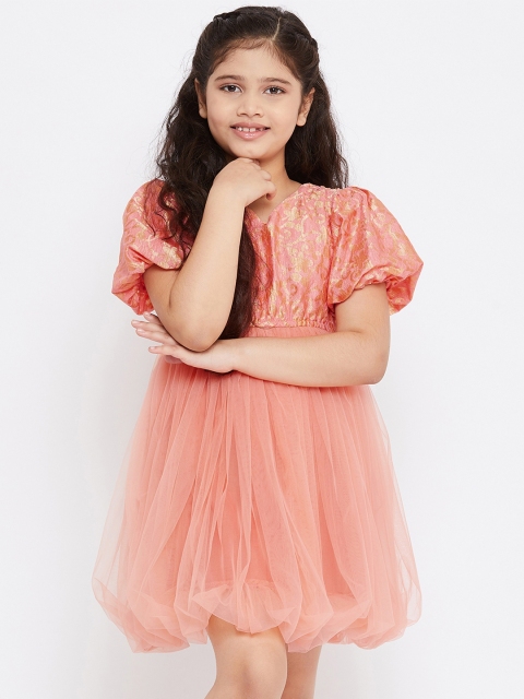 

Stylo Bug Peach-Coloured Floral Net Balloon Dress