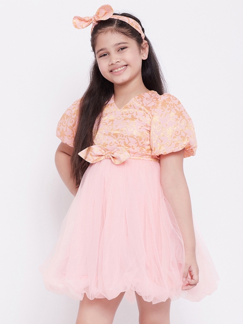 

Stylo Bug Pink Floral Embroidered Net Mini Dress