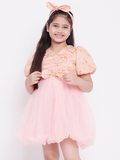 

Stylo Bug Pink Floral Embroidered Net Mini Dress