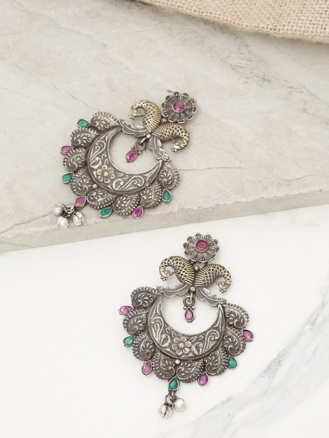 

Priyaasi Grey Silver-Plated Oxidized Contemporary Chandbalis